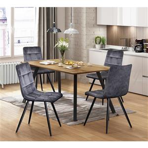 Dining table BERGEN oak + 4 chairs BERGEN gray velvet