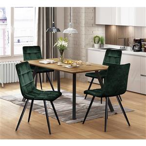 Dining table BERGEN oak + 4 chairs BERGEN green velvet
