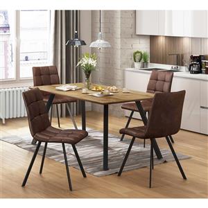 Dining table BERGEN oak + 4 chairs BERGEN brown microfiber