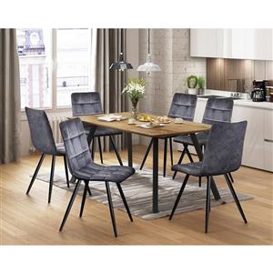 Dining table BERGEN oak + 6 chairs BERGEN gray velvet