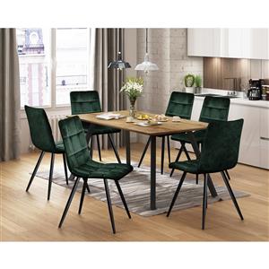 Dining table BERGEN oak + 6 chairs BERGEN green velvet