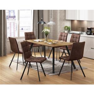 Dining table BERGEN oak + 6 chairs BERGEN brown microfiber