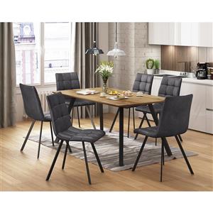 Dining table BERGEN oak + 6 chairs BERGEN gray microfiber