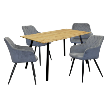 Dining table BERGEN oak + 4 chairs DIAMANT gray velvet