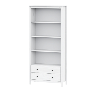 Bookcase 2 drawers TORINO white, metal handles