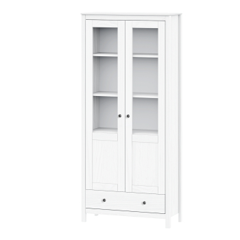 Showcase 2 doors + 1 drawer TORINO white, metal handles