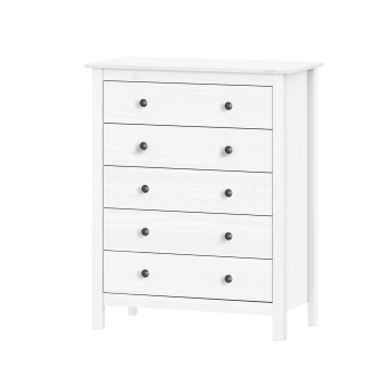 Commode 5 drawers TORINO white, metal handles