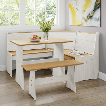 Corner dining set white/honey